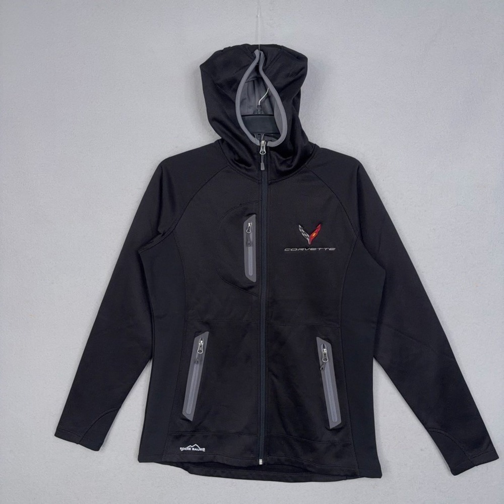 Eddie Bauer Jacket Women Large Black Solid Full Zip Hooded Softshell Corvette
